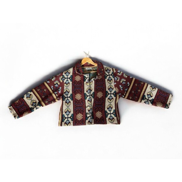 Paco Soler Crop Jacket Womens S/M Tapestry Knit Southwestern Boho 90s Vintage - Picture 4 of 16